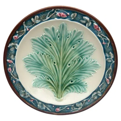 Pre-owned Longchamp Rare 19th Century French Majolica Leaf Plate  In Gray