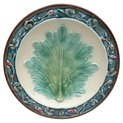 Pre-owned Longchamp Rare 19th Century French Majolica Leaf Plate  In Gray