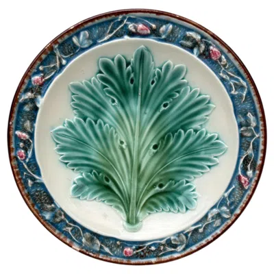 Pre-owned Longchamp Rare 19th Century French Majolica Leaf Plate  In Gray