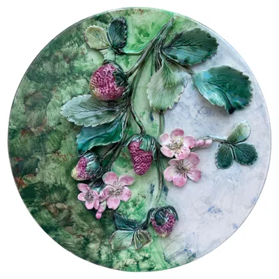 Pre-owned Longchamp Rare 19th Century Majolica Strawberries Wall Platter  In Gray