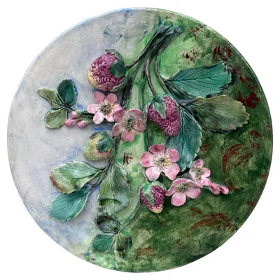Pre-owned Longchamp Rare 19th Century Majolica Strawberries Wall Platter  In Gray