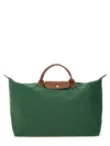 Longchamp Rectangular Duffel Bag With Calf Leather Accents In Green