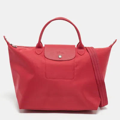 Pre-owned Longchamp Red Nylon Medium Le Pliage Tote