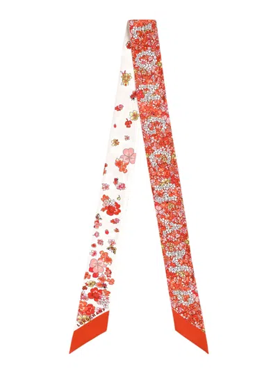 Longchamp Red Scarf With All-over Print And Logo Lettering In Silk Woman