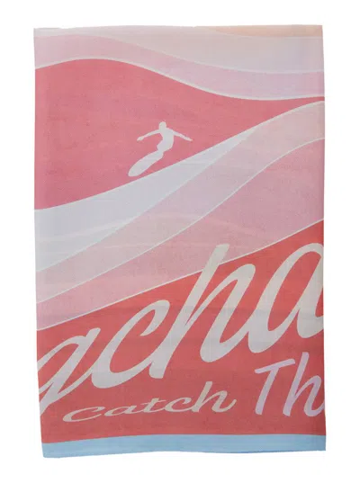 Longchamp Red Scarf With All-over Print In Silk Woman In Pink