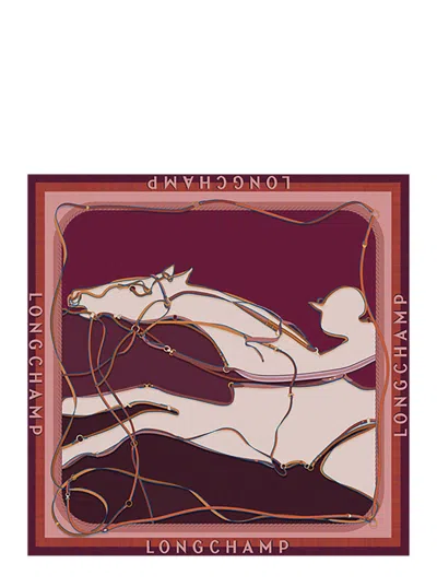Longchamp Red Silk Square Scarf With Maxi Print In Gold