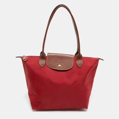 Pre-owned Longchamp Red/brown Nylon Small Le Pliage Tote