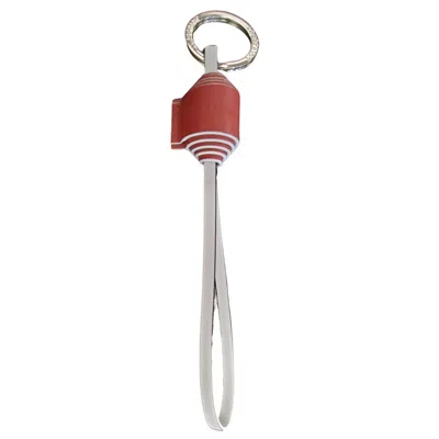 Longchamp Ribbon Key Ring In Mahogany/white In Multi