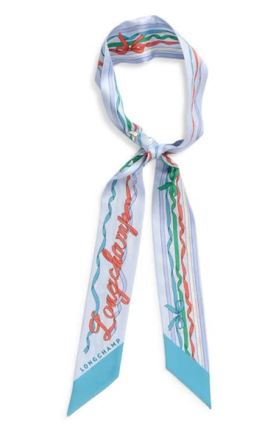 Longchamp Ribbon Print Silk Bandana Scarf In Blue
