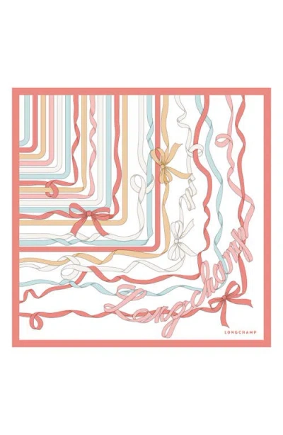 Longchamp Ribbon Print Silk Bandana Scarf In White