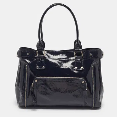 Pre-owned Longchamp Rodeo Navy Blue Patent Leather Tote