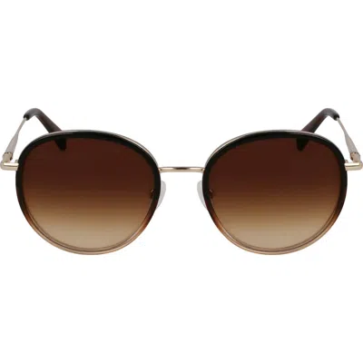 Longchamp Roseau 52mm Gradient Round Sunglasses In Gold/gradient Brown