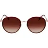 Longchamp Roseau 52mm Gradient Round Sunglasses In Rose Gold/gradient Burgundy