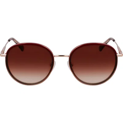 Longchamp Roseau 52mm Gradient Round Sunglasses In Rose Gold/gradient Burgundy