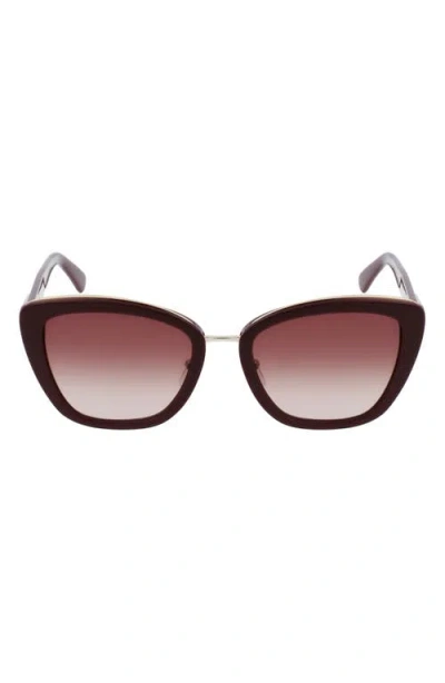 Longchamp Roseau 53mm Gradient Rectangle Sunglasses In Burgundy/brown