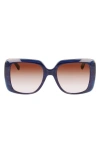Longchamp Roseau 53mm Gradient Square Sunglasses In Blue Stone/ Brown