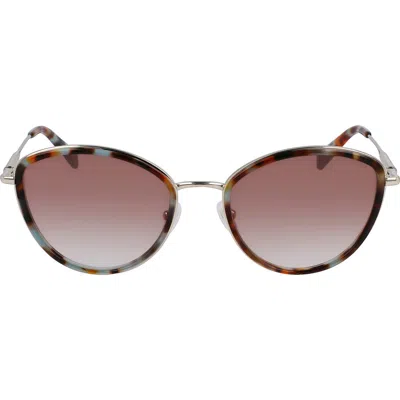 Longchamp Roseau 54mm Gradient Cat Eye Sunglasses In Gold/aqua Caramel Havana
