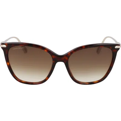 Longchamp Roseau 55mm Rectangular Sunglasses In Dark Havana