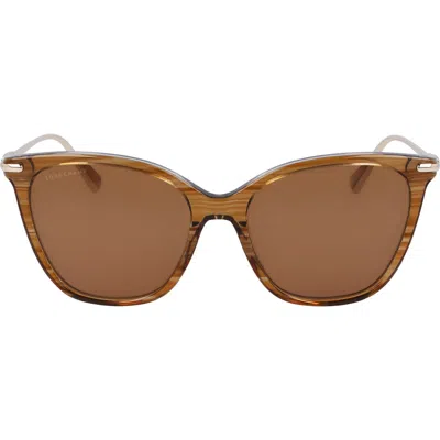Longchamp Roseau 55mm Rectangular Sunglasses In Striped Brown