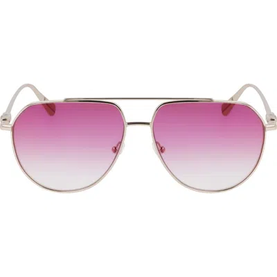 Longchamp Roseau 57mm Gradient Aviator Sunglasses In Gold/gradient Rose