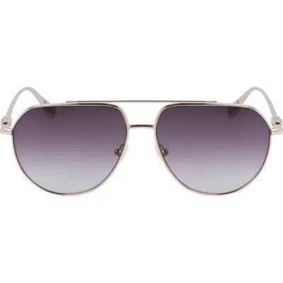 Longchamp Roseau 57mm Gradient Aviator Sunglasses In Gold/gradient Smoke