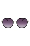 Longchamp Roseau 58mm Gradient Rectangular Sunglasses In Gold/black