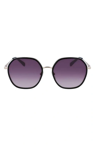 Longchamp Roseau 58mm Gradient Rectangular Sunglasses In Gold/black