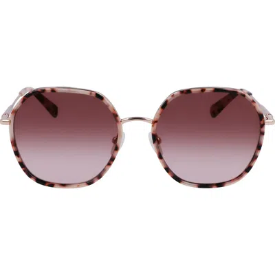 Longchamp Roseau 58mm Gradient Rectangular Sunglasses In Rose Gold/ Havana
