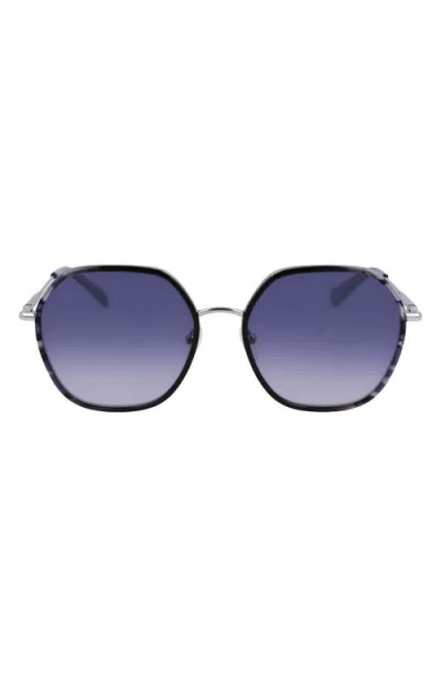 Longchamp Roseau 58mm Gradient Rectangular Sunglasses In Silver/black Camou