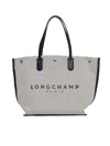 Longchamp 'roseau' Beige Tote Bag With Logo Print In Cotton Canvas Woman