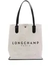 Longchamp Roseau Beige Tote Bag With Logo Print In Cotton Canvas Woman In Sand