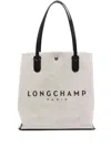 Longchamp Roseau Beige Tote Bag With Logo Print In Cotton Canvas Woman In White