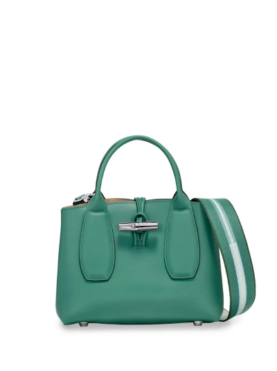 Longchamp `roseau Box` Medium Handbag In Green