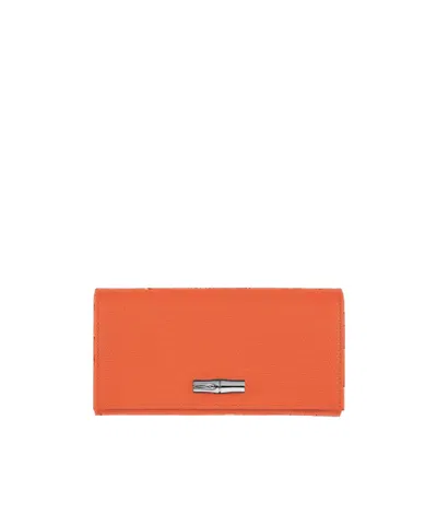 Longchamp Roseau Continental Logo Wallet In Red