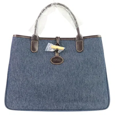 Longchamp Roseau Denim Tote Bag In Blue