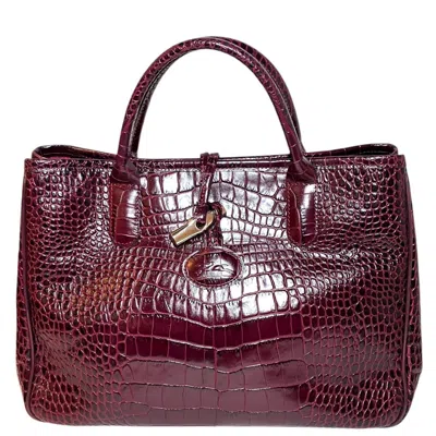 Pre-owned Longchamp Roseau Embossed Leather Handbag In Purple