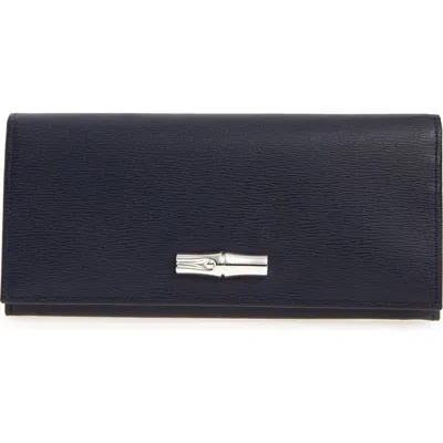 Longchamp Roseau Leather Continental Wallet In Blue