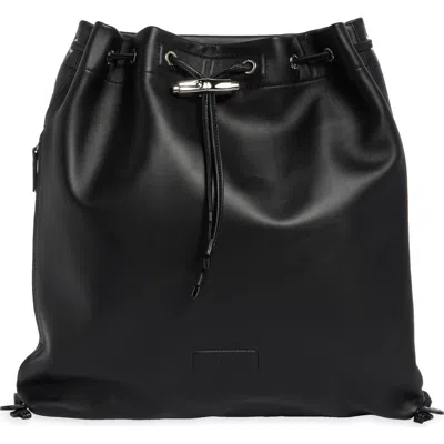 Longchamp Roseau Leather Drawstring Backpack In Black
