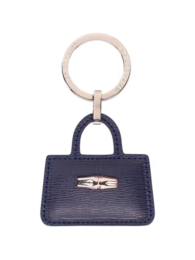 Longchamp Roseau Leather Keyring In Blue