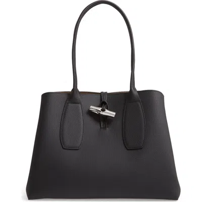 Longchamp Roseau Leather Shoulder Tote In Black