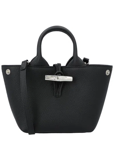 Longchamp Roseau Leather Top Handle Bag In Black