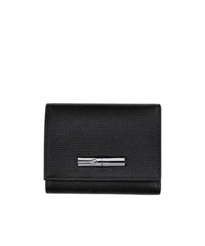 Longchamp Roseau Leather Wallet In Black