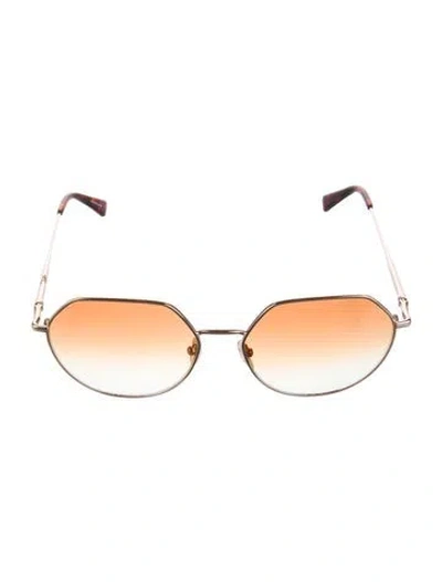 Pre-owned Longchamp Round Gradient Sunglasses In Gold