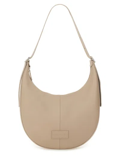 Longchamp Rounded Leather Shoulder Bag In Neutrals