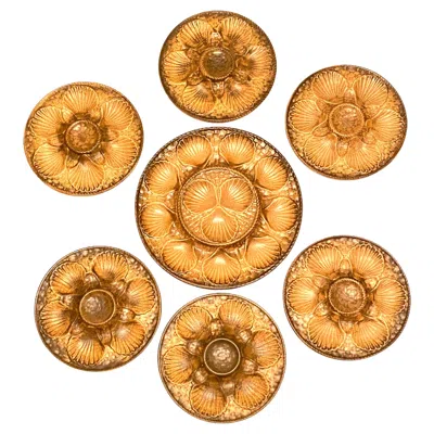 Pre-owned Longchamp Set Ceramic Long Champ Six Oyster Or Great Scallop Plates And A Platter, France In Orange