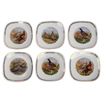 Pre-owned Longchamp Set Of Six Vintage French Pheasant Plates,  Factory, France In Gray