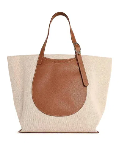 Longchamp Shopping Complice Caramel Cotton Tela Bag In Brown