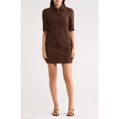 Longchamp Short Sleeve Suede Polo Dress In Brown