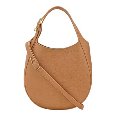 Longchamp Shoulder Bag With Plaque Detail On The Front Brown Leather For Women In Orange