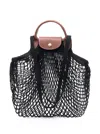 Longchamp 'le Pliage Filet' Black Handbag With Engraved Logo In Mesh Woman In Black
